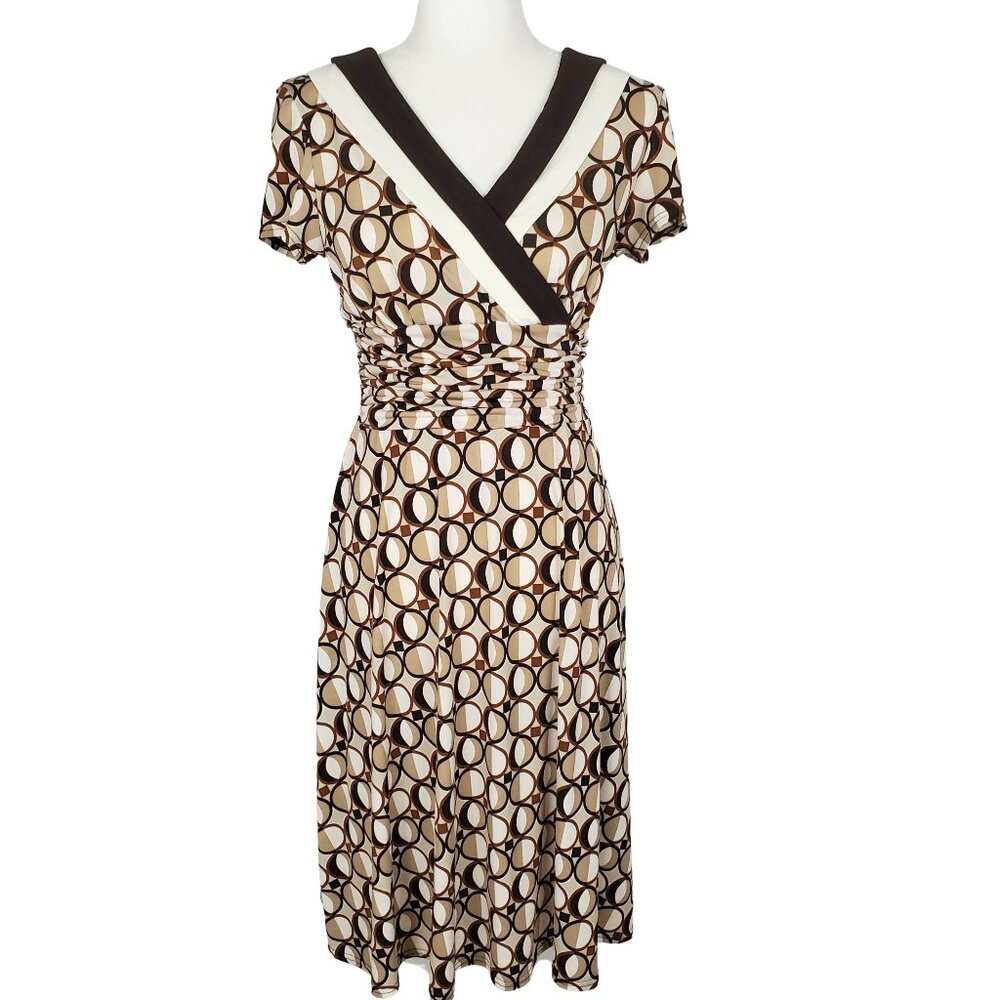 Dressbarn Midi A-Line Dress V-Neck Abstract Print Women's Size 8